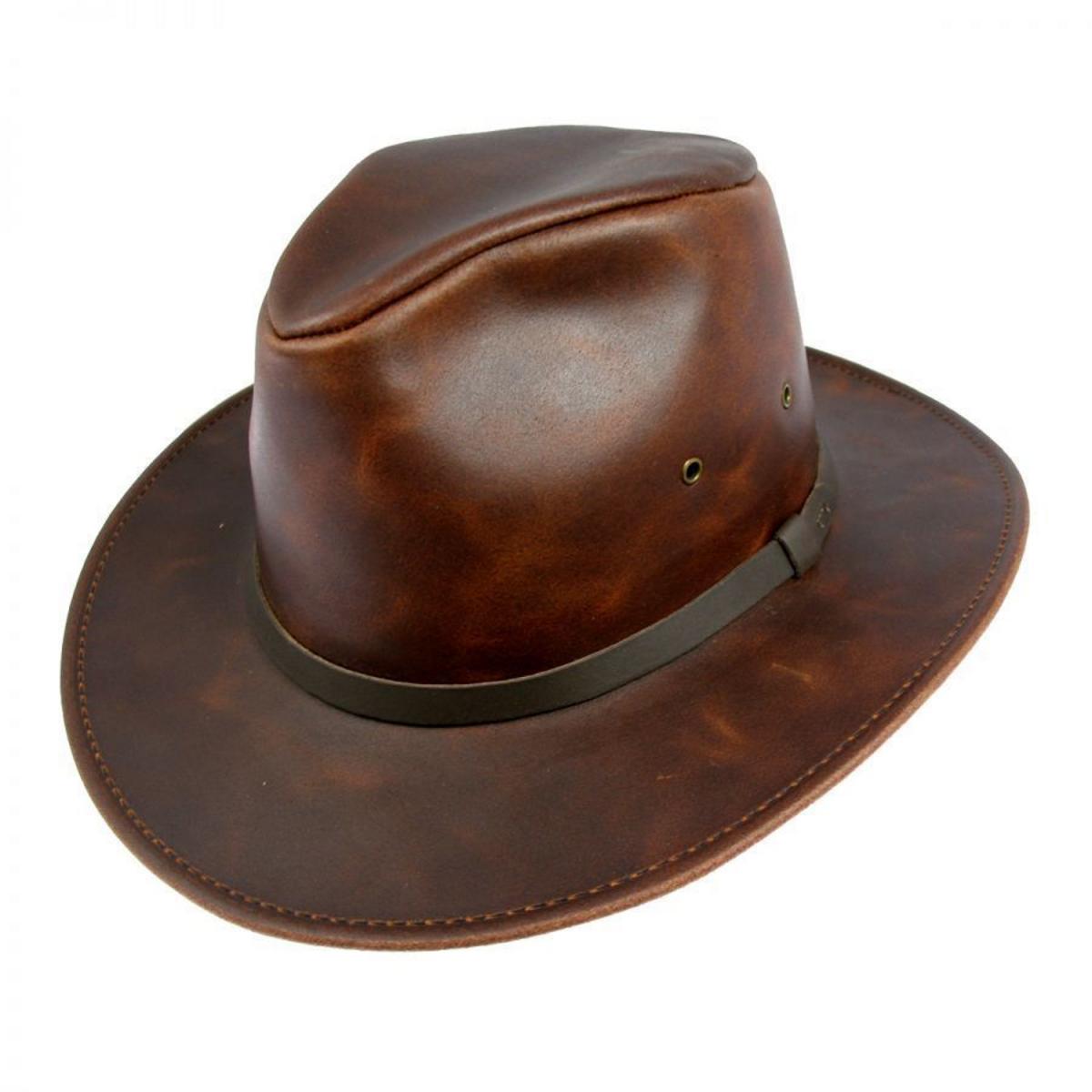 Henschel | Leather Safari Fedora Hat | 140317 | lead | RUST