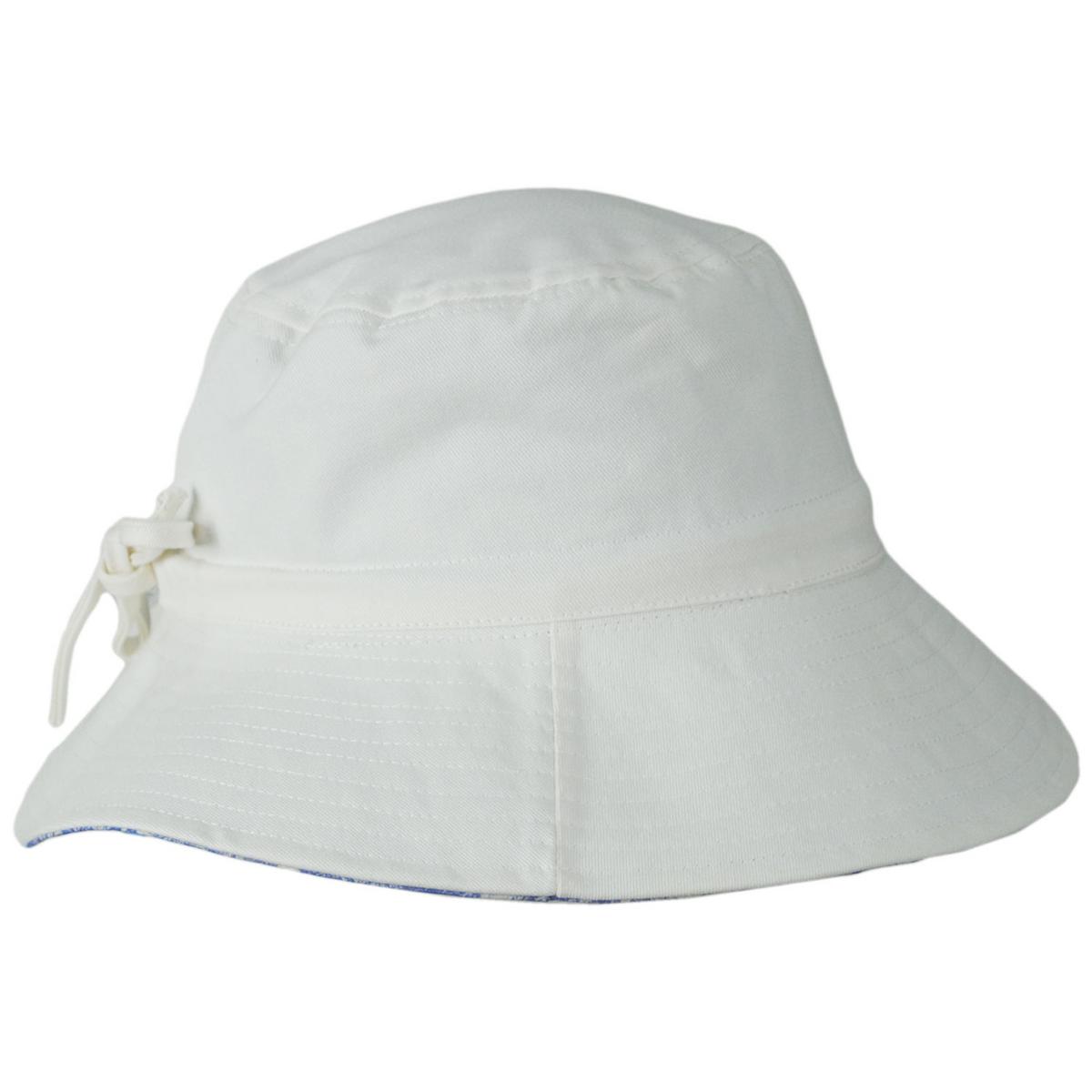 Physician Endorsed | Marie Toile Reversible Cotton Bucket Hat | 108710 | detailtwo | WHITE/BLUE
