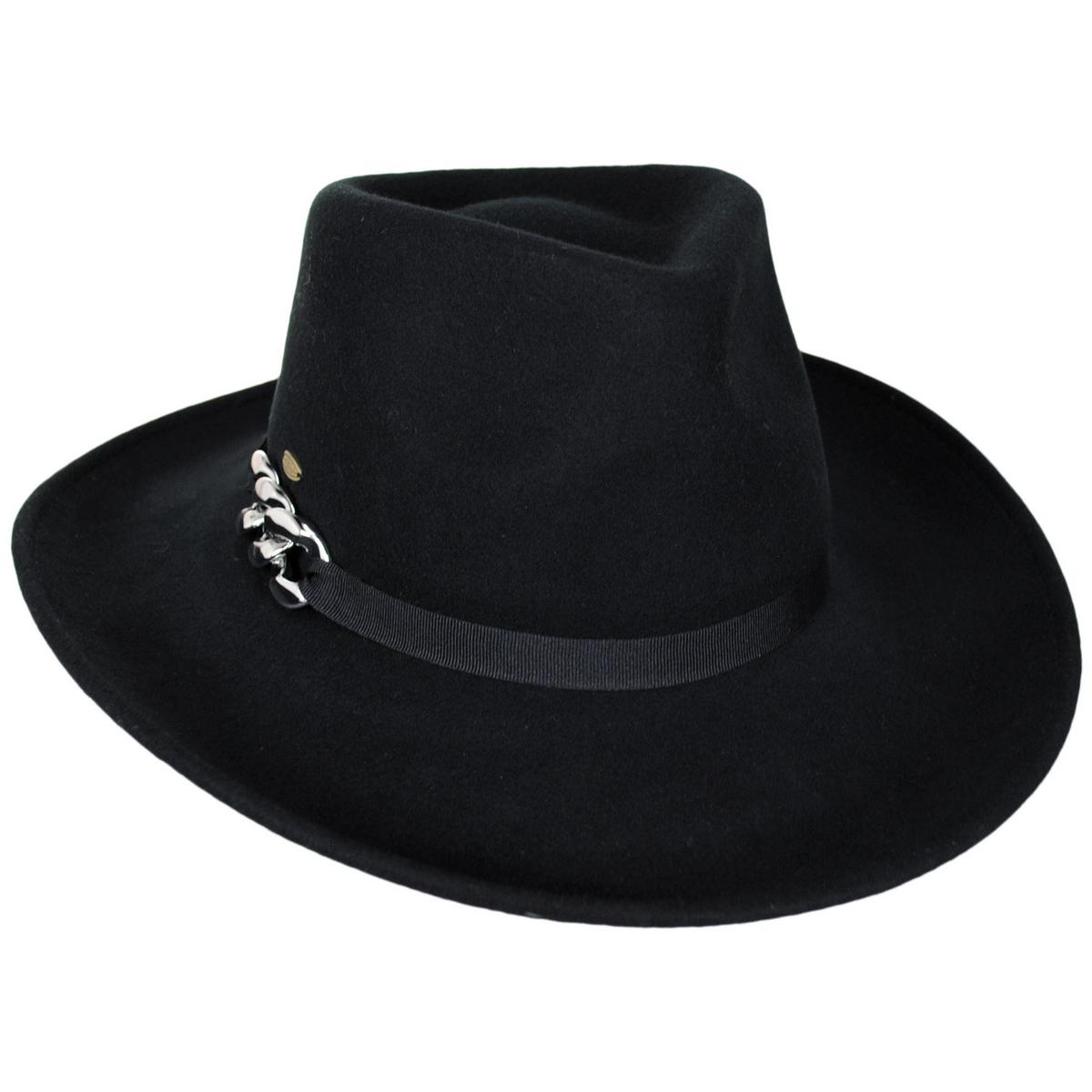 Scala | Odette Chain Wool Felt Fedora Hat | 123501 | lead | BLACK/SILVER