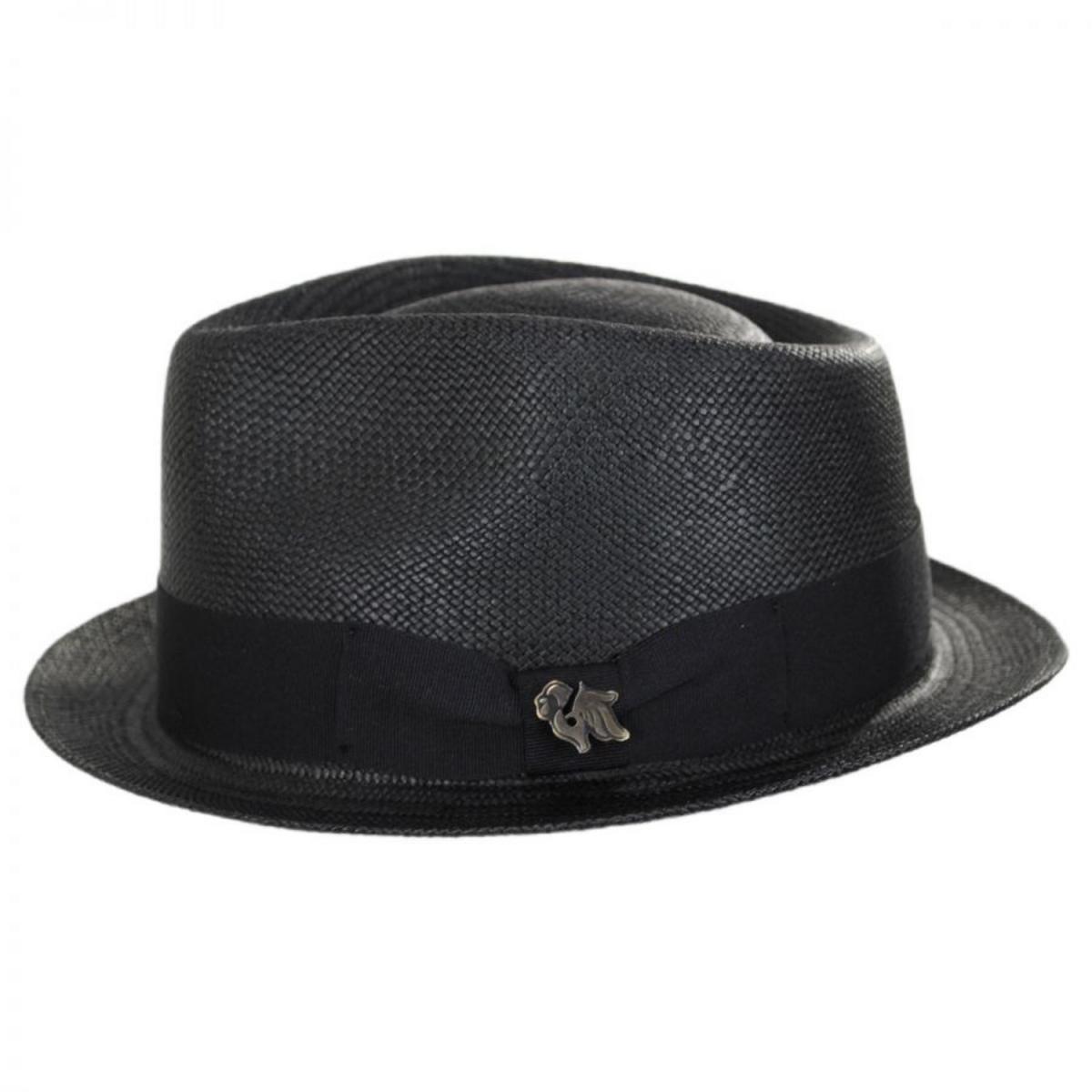 Bigalli | Boston Panama Straw Trilby Fedora Hat | 129202 | profile | BLACK