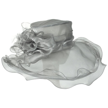 Sophia | Big Bow Organza Boater Dress Hat | 122911 | lead | GREY