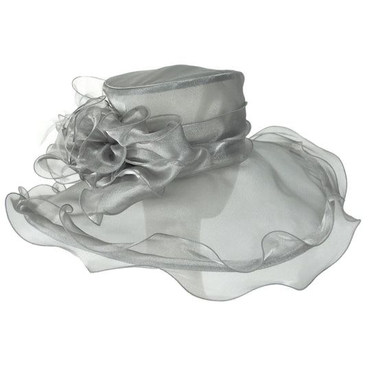 Sophia | Big Bow Organza Boater Dress Hat | 122911 | lead | GREY