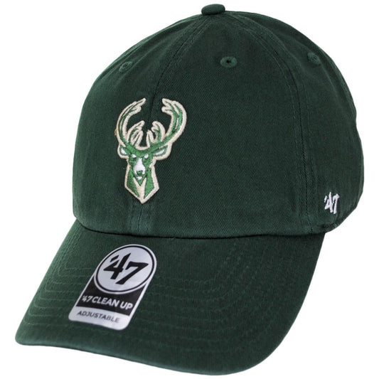 47 Brand | Milwaukee Bucks NBA Clean Up Strapback Baseball Cap Dad Hat | 204080 | lead | DARK GREEN
