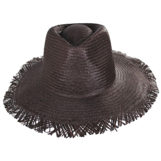 BRIXTON HATS | Jo Straw Frayed Fedora Hat - FINAL SALE | 128336 | front | DEEP BROWN