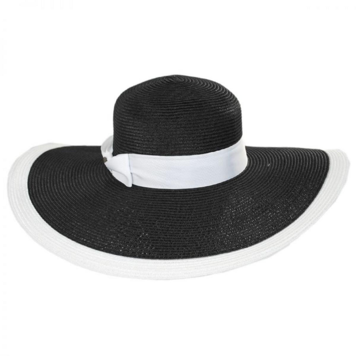 Karen Keith | Resort Straw Swinger Wide Brim Hat | 102217 | front | BLACK/WHITE