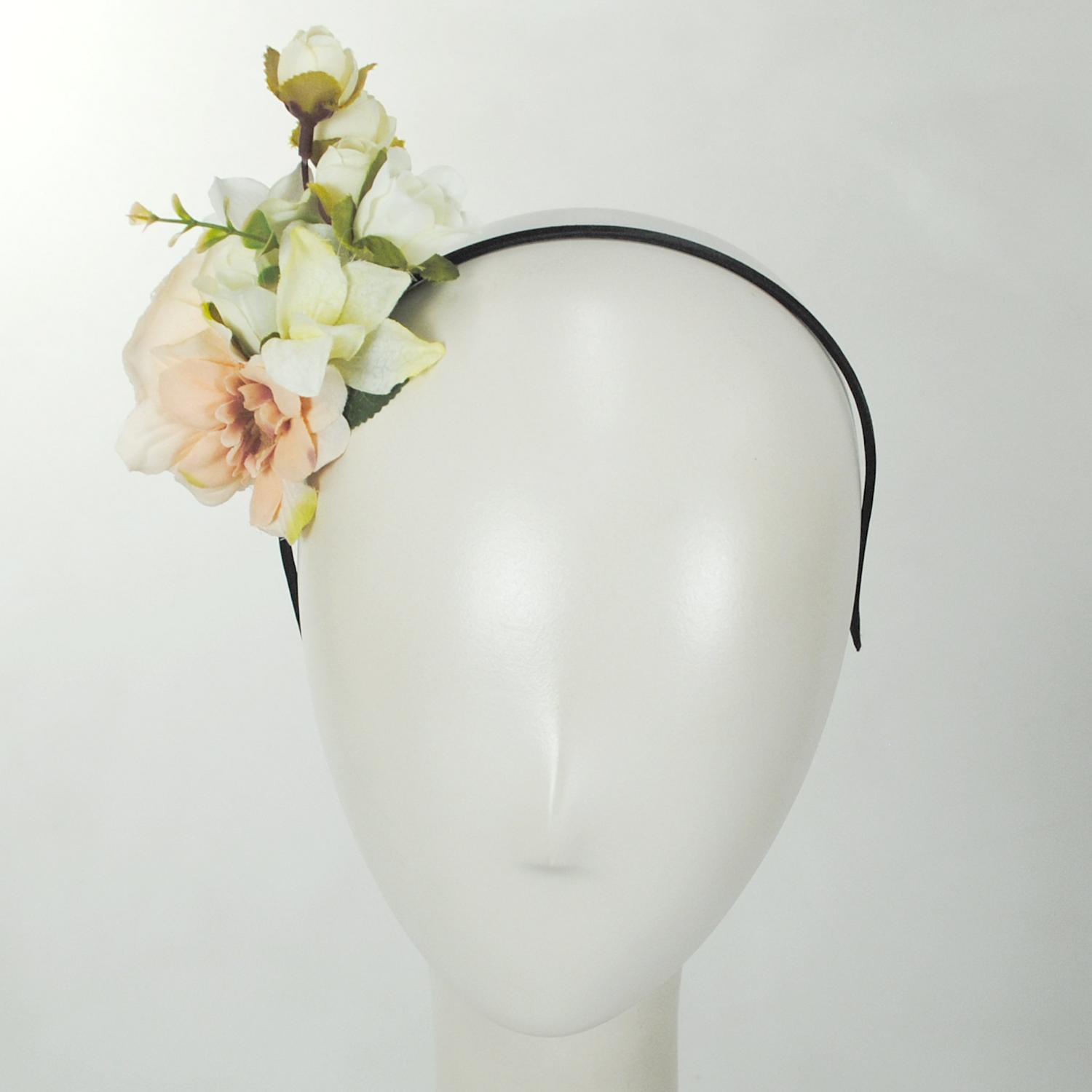 Jeanne Simmons | Flower Bouquet Fascinator Headband | 120719 | front | CREAM