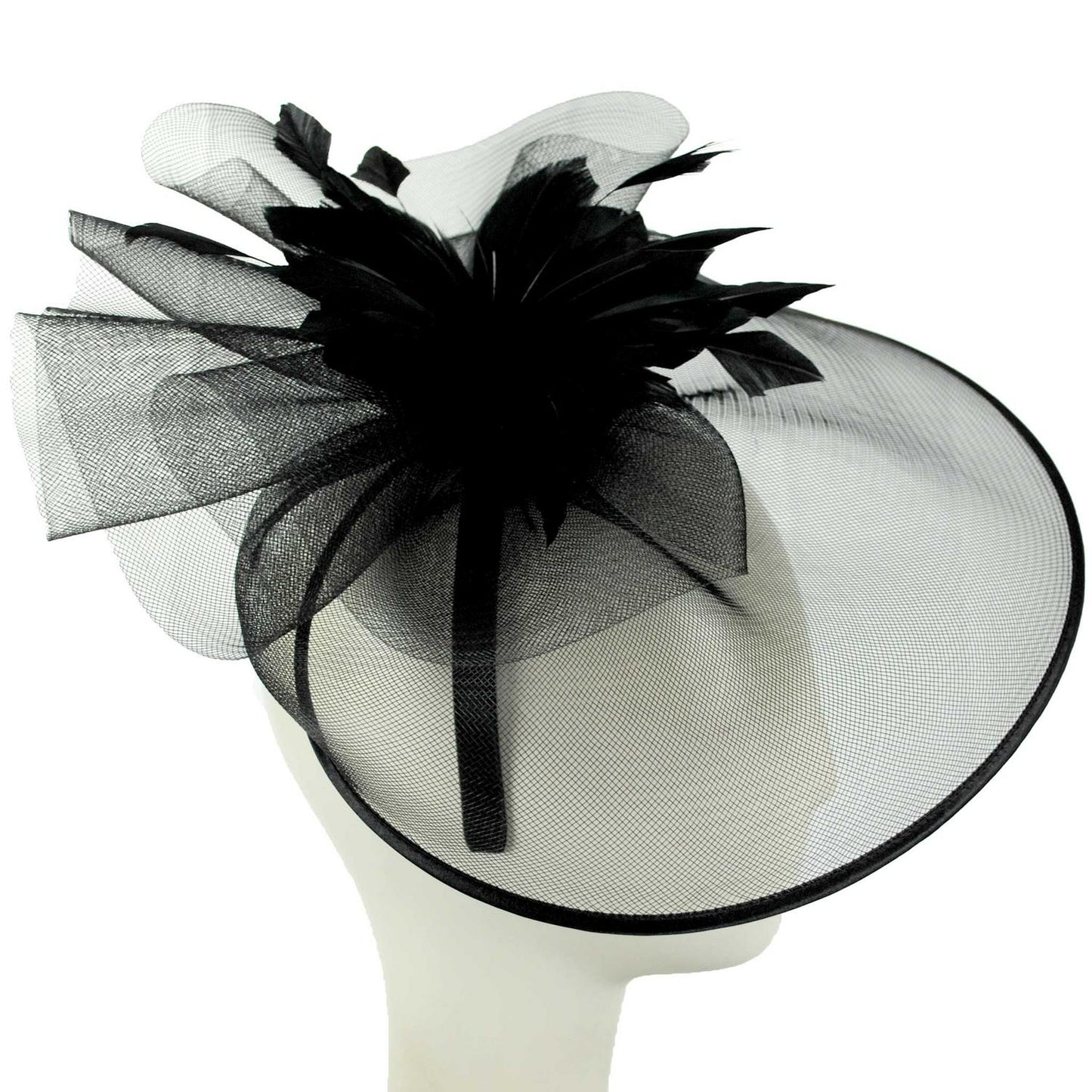 Sophia | Veiled Floral and Feather Mesh Fascinator Hat | 122903 | profile | BLACK