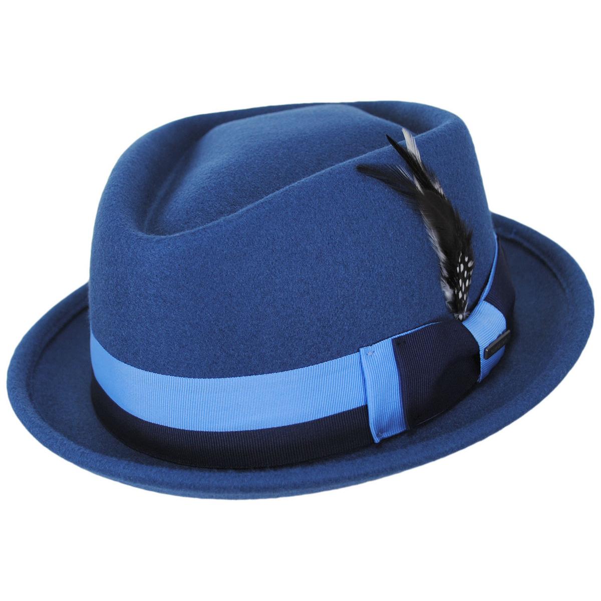 Dorfman Pacific | Clubber ProvatoKnit Diamond Crown Fedora Hat | 130427 | lead | ATLANTIC BLUE