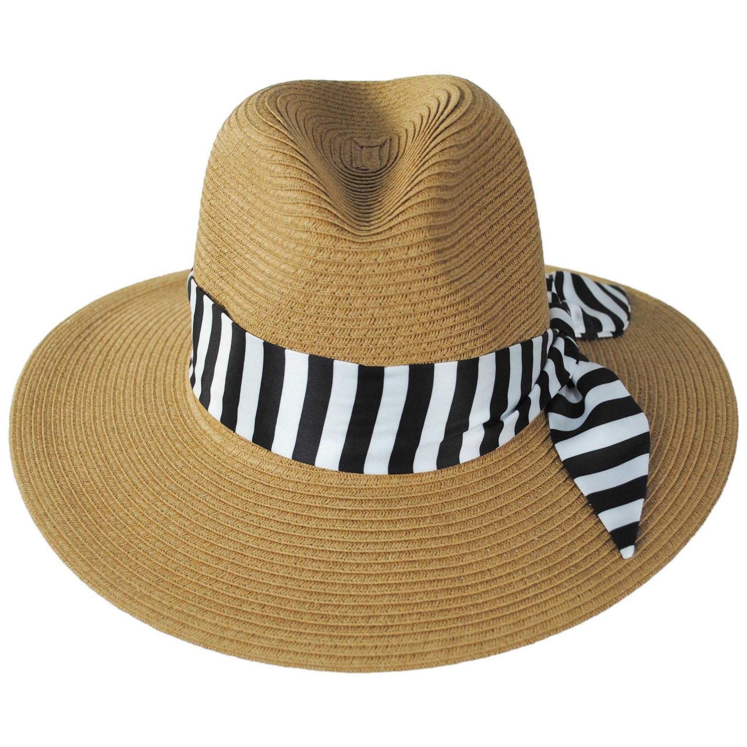 San Diego Hat Company | Gidget Ultrabraid Toyo Straw Fedora Hat | 103594 | front | BLACK/WHITE