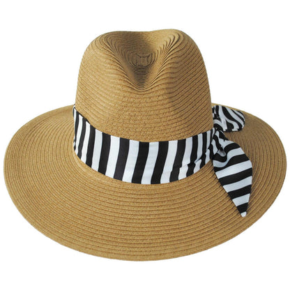 San Diego Hat Company | Gidget Ultrabraid Toyo Straw Fedora Hat | 103594 | front | BLACK/WHITE
