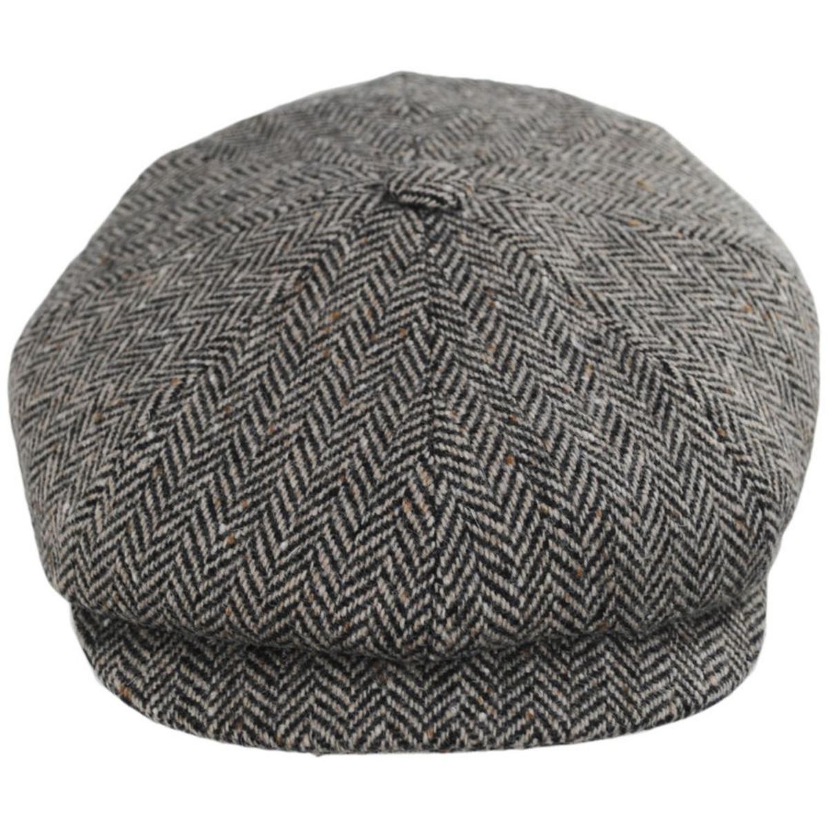 City Sport Caps | Herringbone Donegal Tweed Wool Newsboy Cap | 175111 | front | OFF WHITE