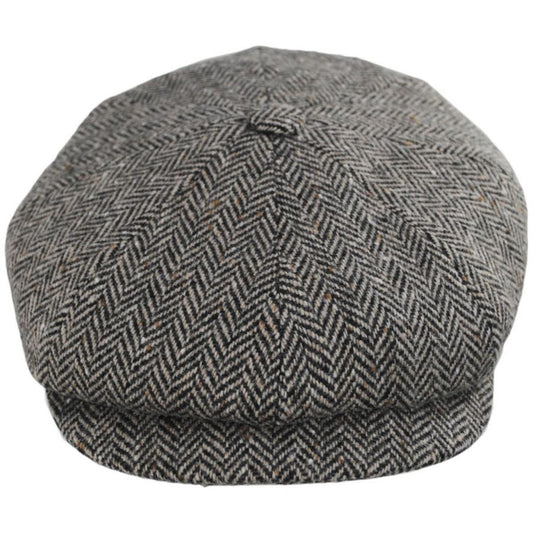 City Sport Caps | Herringbone Donegal Tweed Wool Newsboy Cap | 175111 | front | OFF WHITE