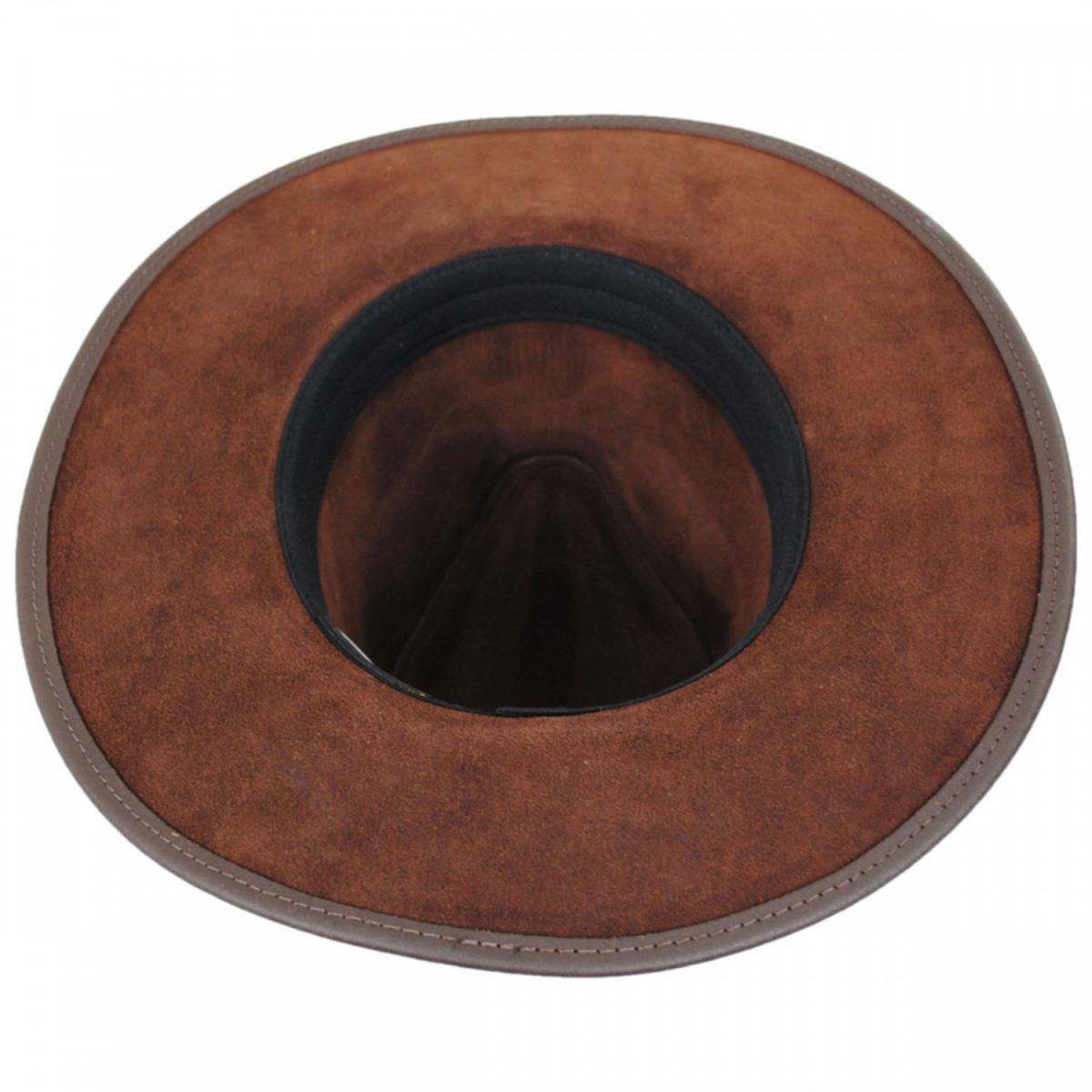 Henschel | Dude Braid Conch Leather Outback Hat | 140300 | under | CHOCOLATE