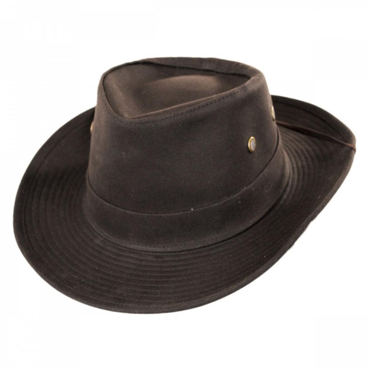 Hills Hats of New Zealand | The McKenzie Waxed Cotton Outback Hat | 401700 | lead | BROWN