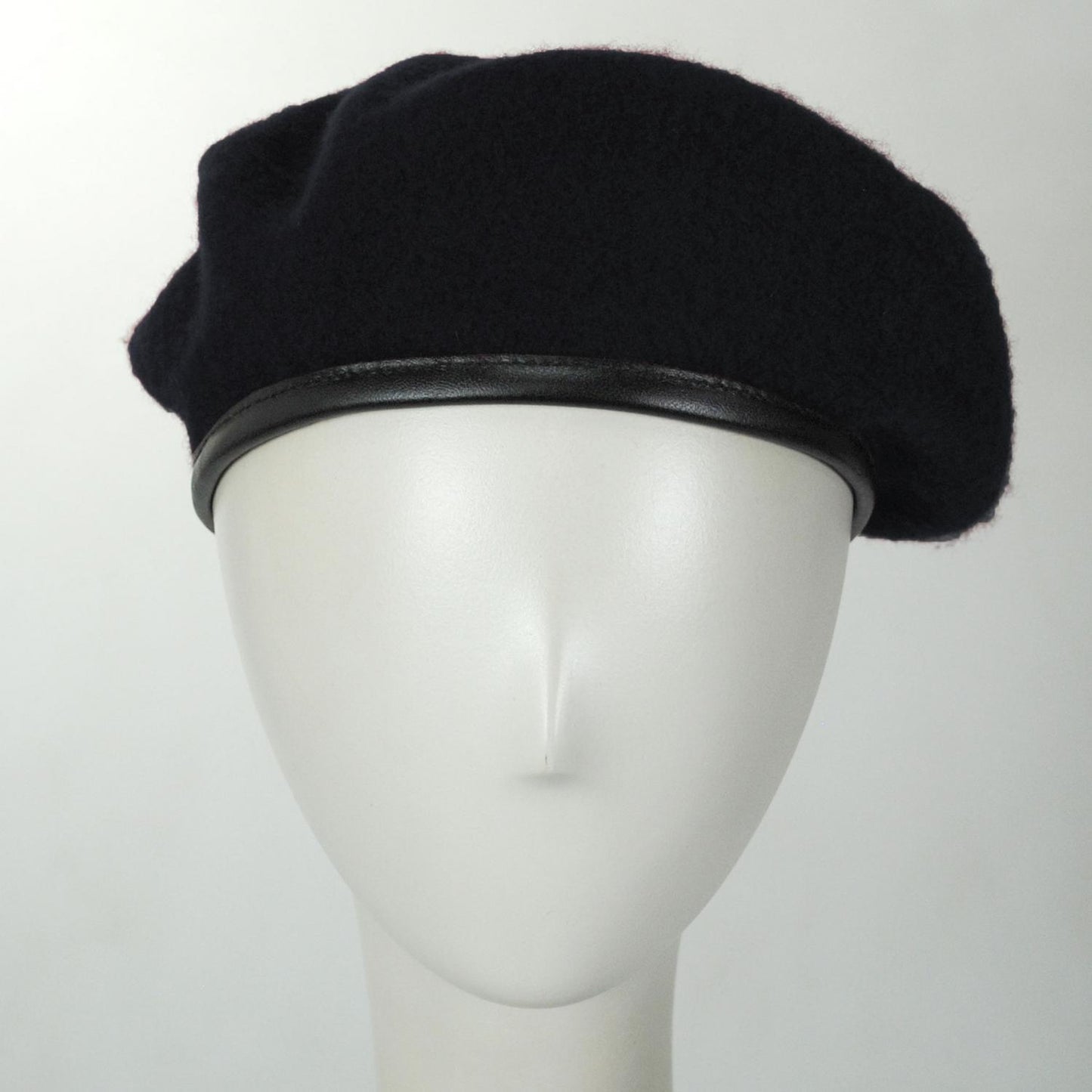 Village Hat Shop | Wool Military Beret with Lambskin Band | 151106 | front | BLACK