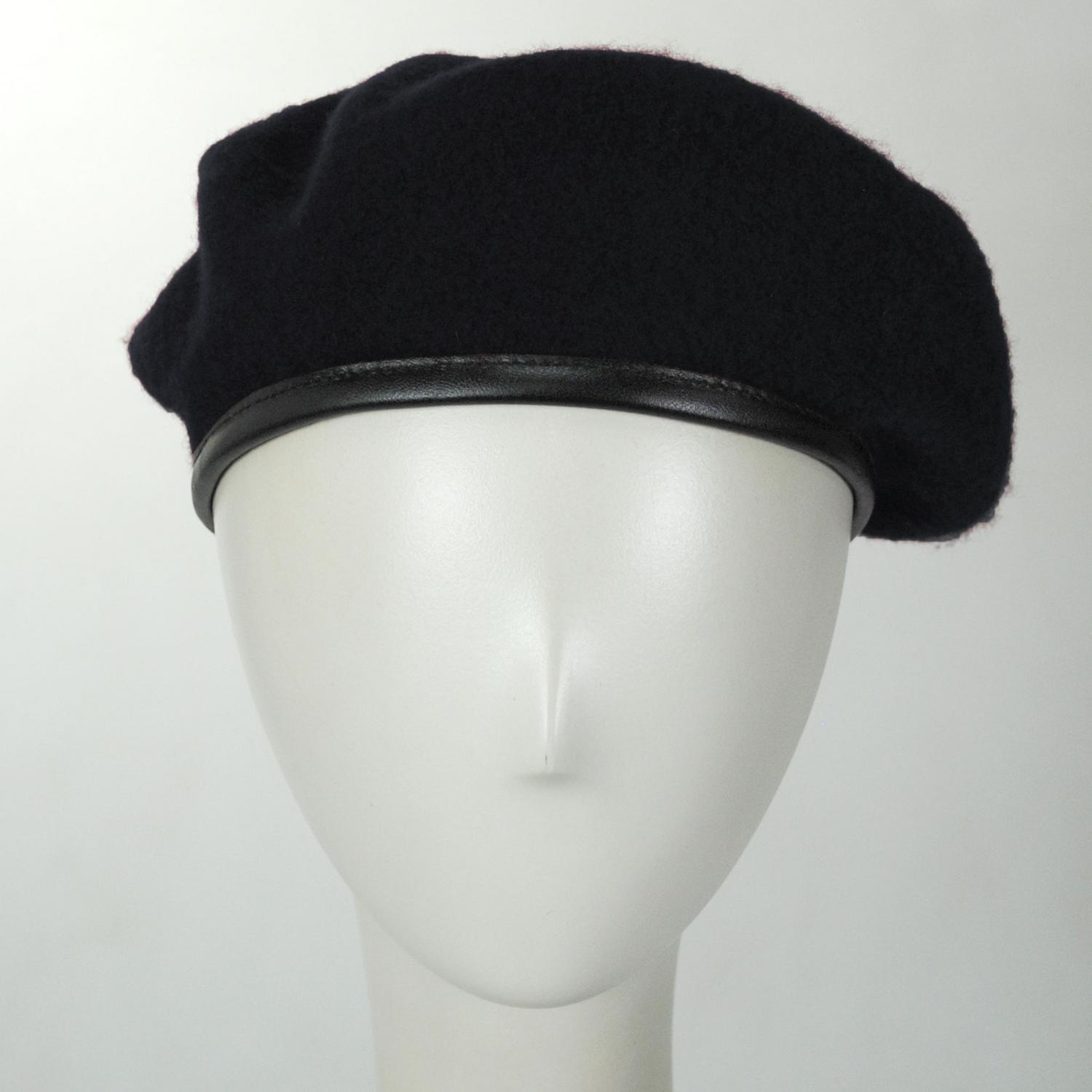 Village Hat Shop | Wool Military Beret with Lambskin Band | 151106 | front | BLACK