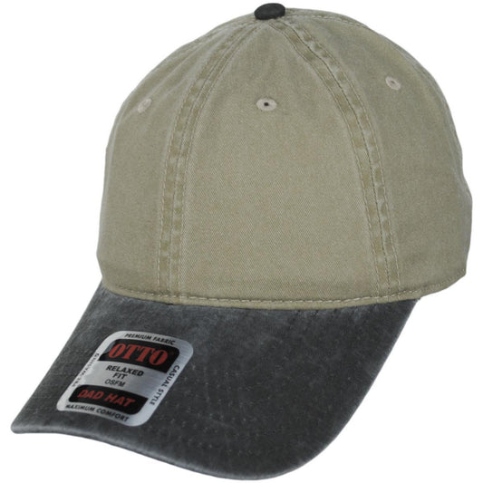 Otto | LoPro Washed Pigment Dyed Cotton Twill Strapback Baseball Cap Dad Hat | 201404 | lead | BLACK/KHAKI