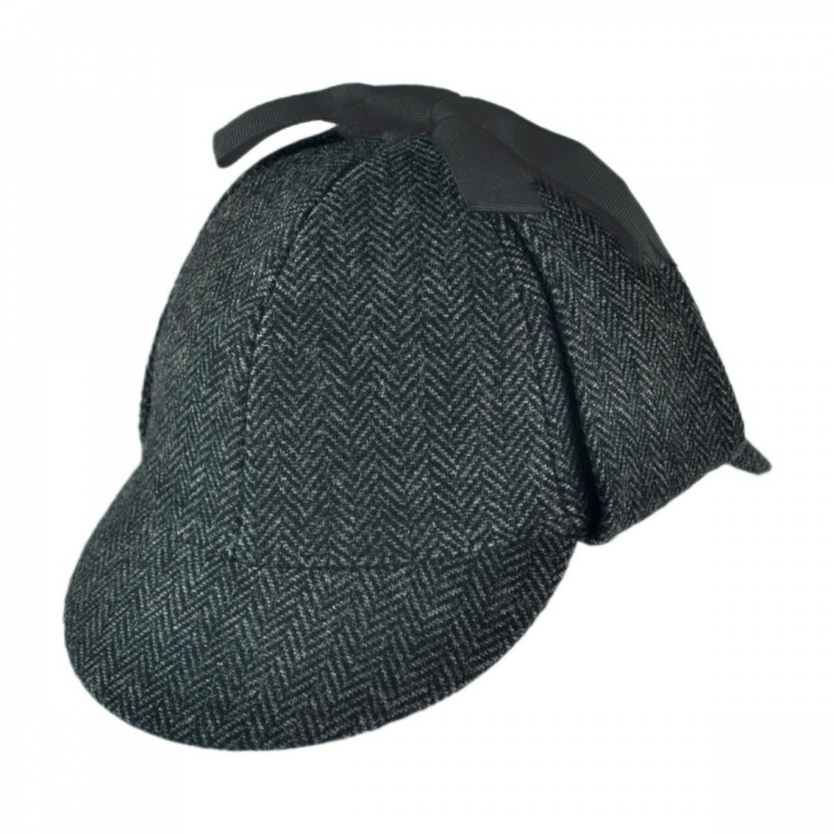 Jaxon Hats | Sherlock Holmes Herringbone Wool Blend Hat | 192399 | lead | GREY