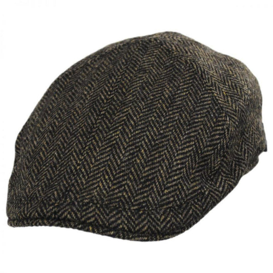Wigens Caps | Classic Shetland Wool Herringbone Duckbill Ivy Cap | 161949 | lead | OLIVE