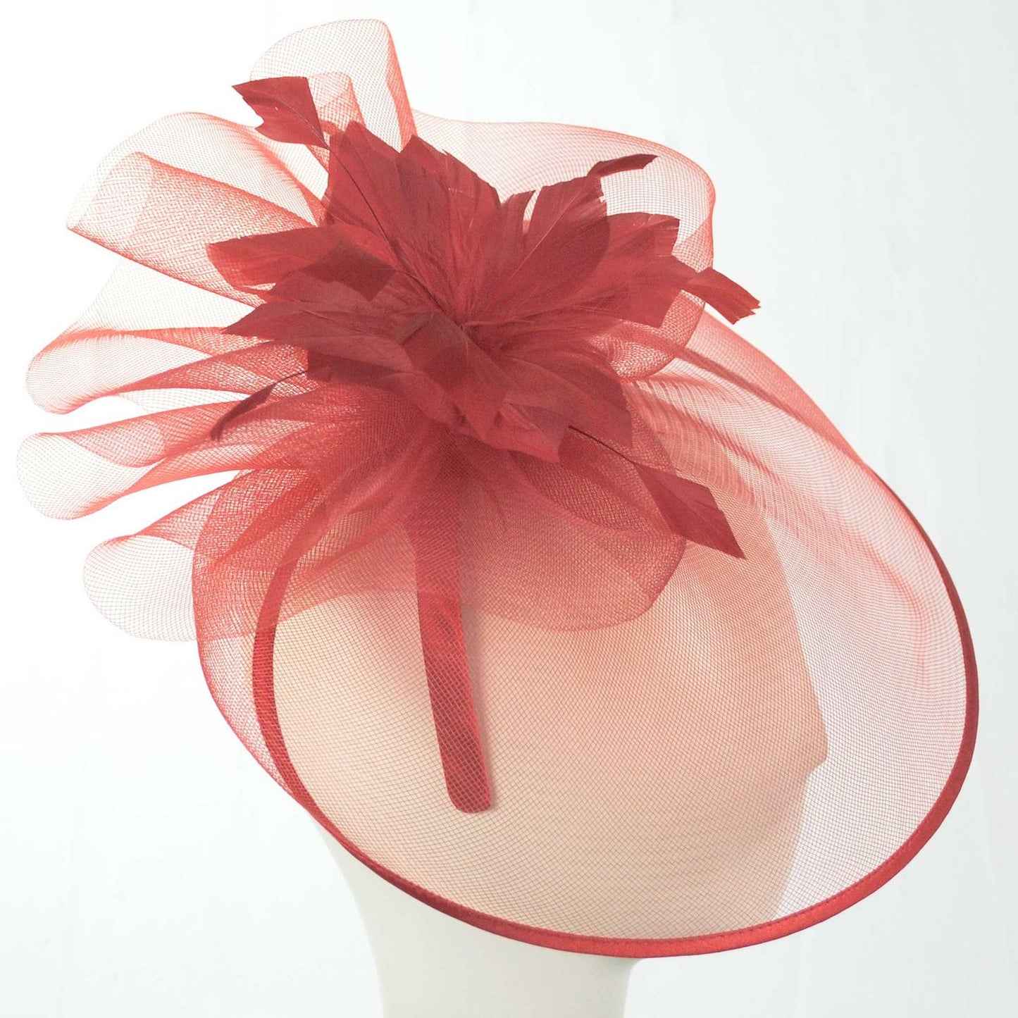 Sophia | Veiled Floral and Feather Mesh Fascinator Hat | 122903 | profile | RED