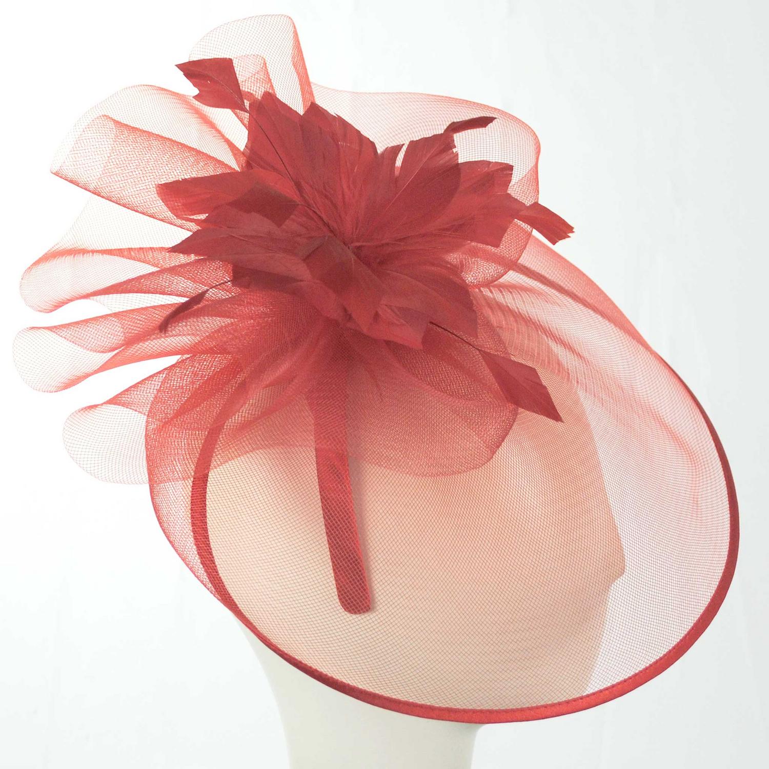 Sophia | Veiled Floral and Feather Mesh Fascinator Hat | 122903 | profile | RED