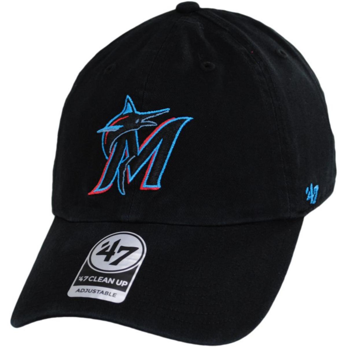 47 Brand | Miami Marlins MLB Clean Up Strapback Baseball Cap Dad Hat | 203261 | lead | BLACK