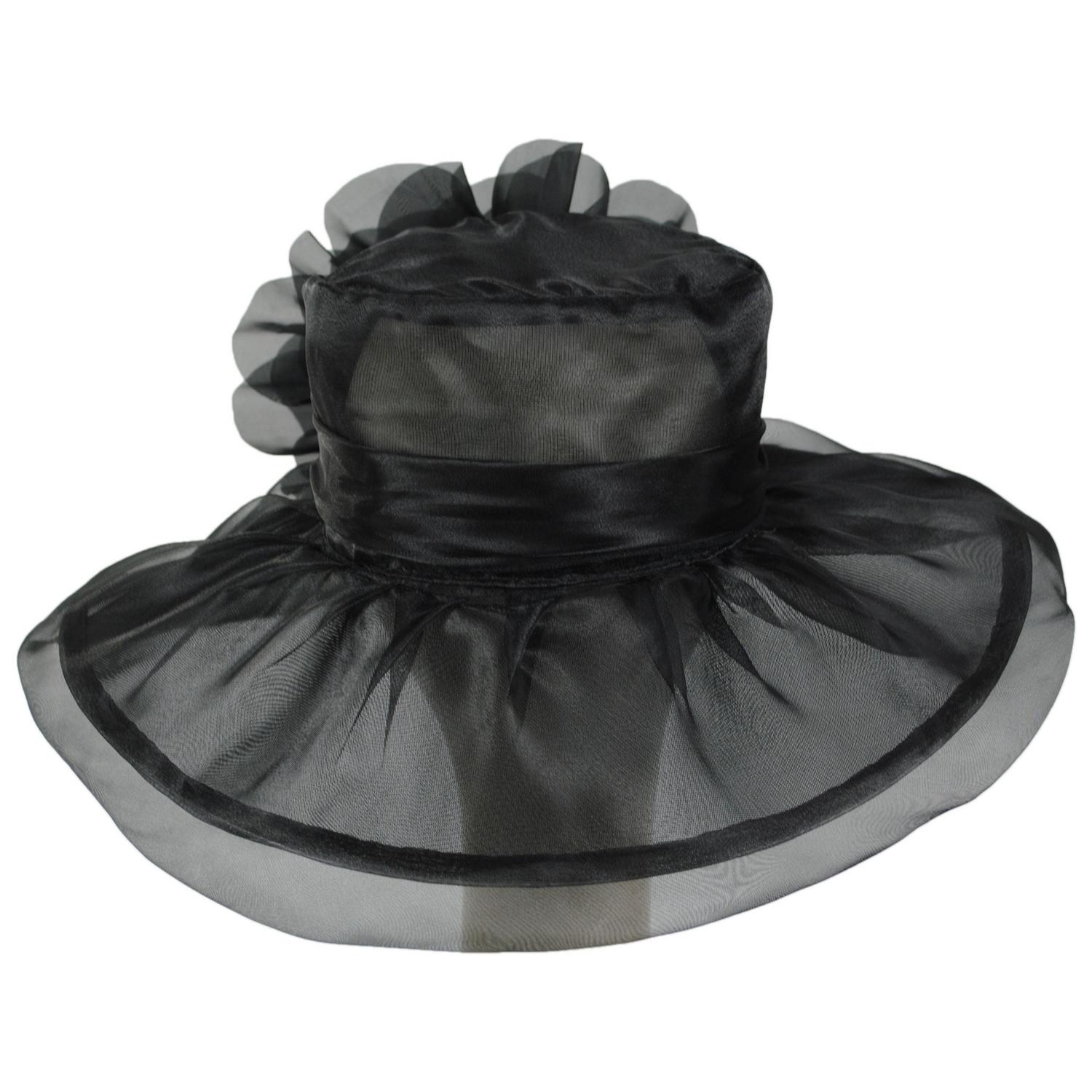 Sophia | Flower Clip Organza Dress Hat | 122910 | front | BLACK