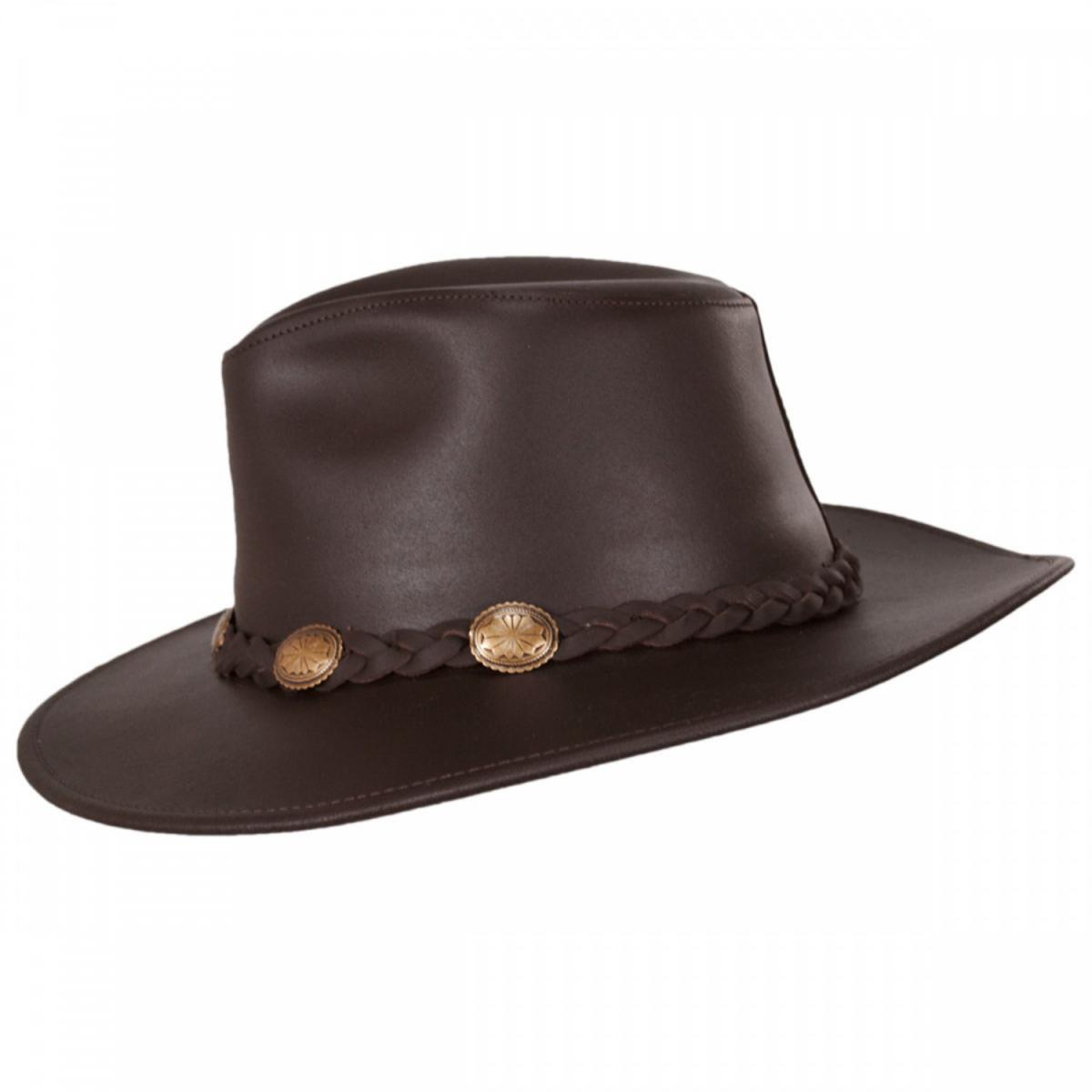 Henschel | Dude Braid Conch Leather Outback Hat | 140300 | profile | CHOCOLATE