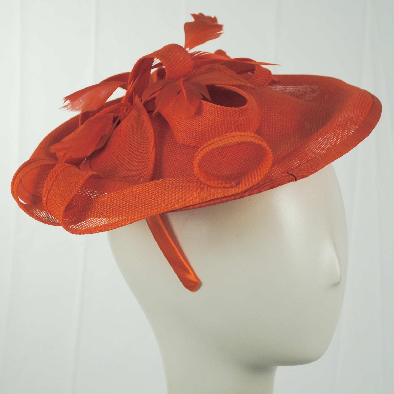 Sophia | Ribbon & Flax Linen Fabric Fascinator Hat | 122904 | profile | ORANGE
