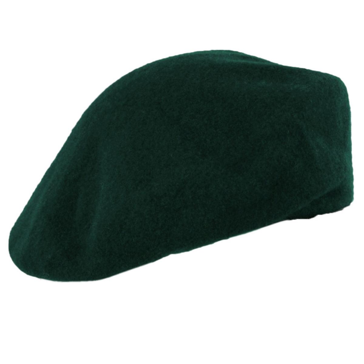 Village Hat Shop | Wool Military Beret with Lambskin Band | 151106 | lead | GREEN