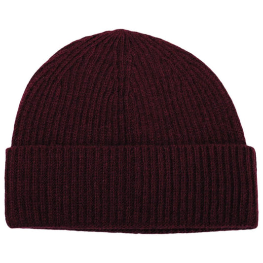 Stefeno Hats | Cashmere Ribbed Knit Beanie with Cuff | 500551 | lead | BORDEAUX
