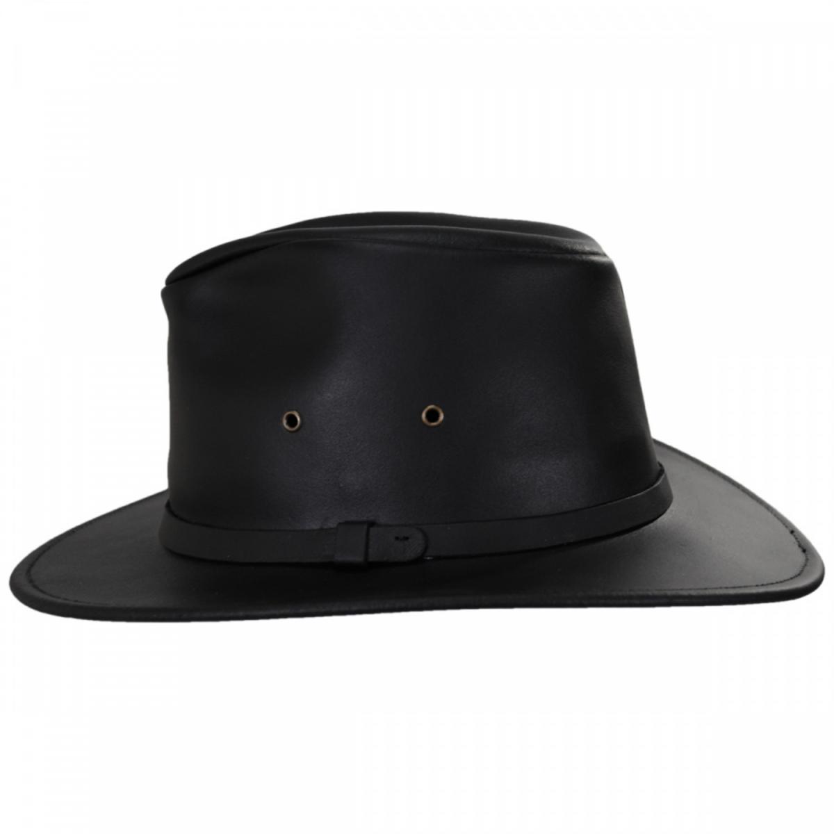 Henschel | Leather Safari Fedora Hat | 140317 | profile | BLACK
