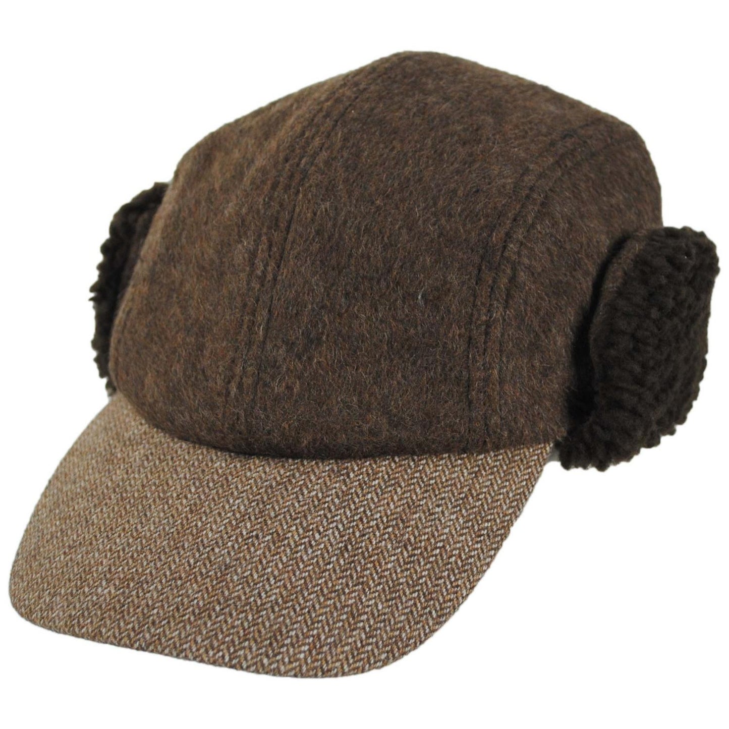 Dorfman Pacific | Tommy Tweed Wool Blend Fitted Earflap Baseball Cap | 200183 | lead | BROWN