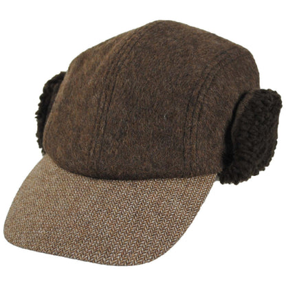 Dorfman Pacific | Tommy Tweed Wool Blend Fitted Earflap Baseball Cap | 200183 | lead | BROWN