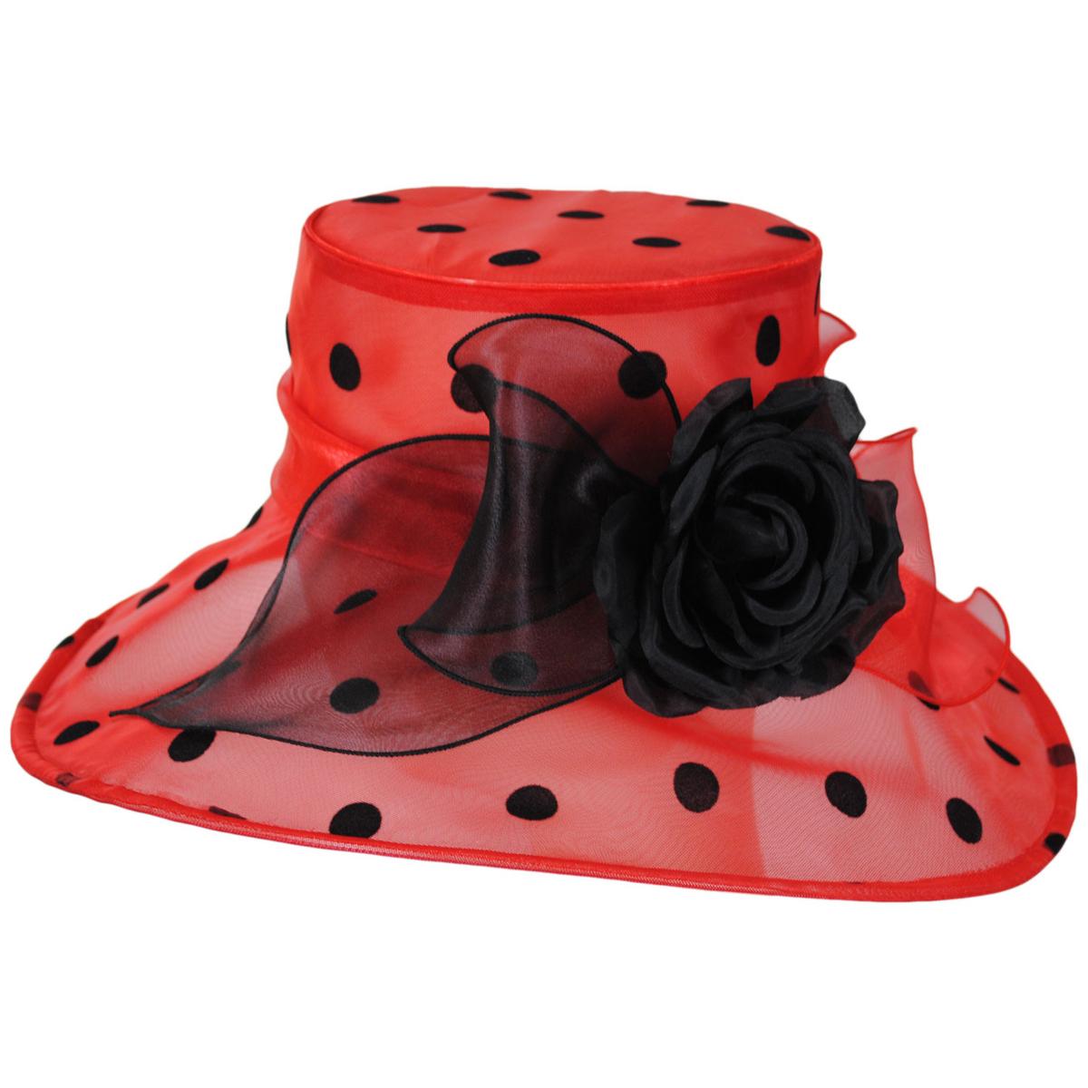 Toucan Collection | Polka Dot Organza Hatter Dress Hat - Made to Order | 121650 | profile | RED