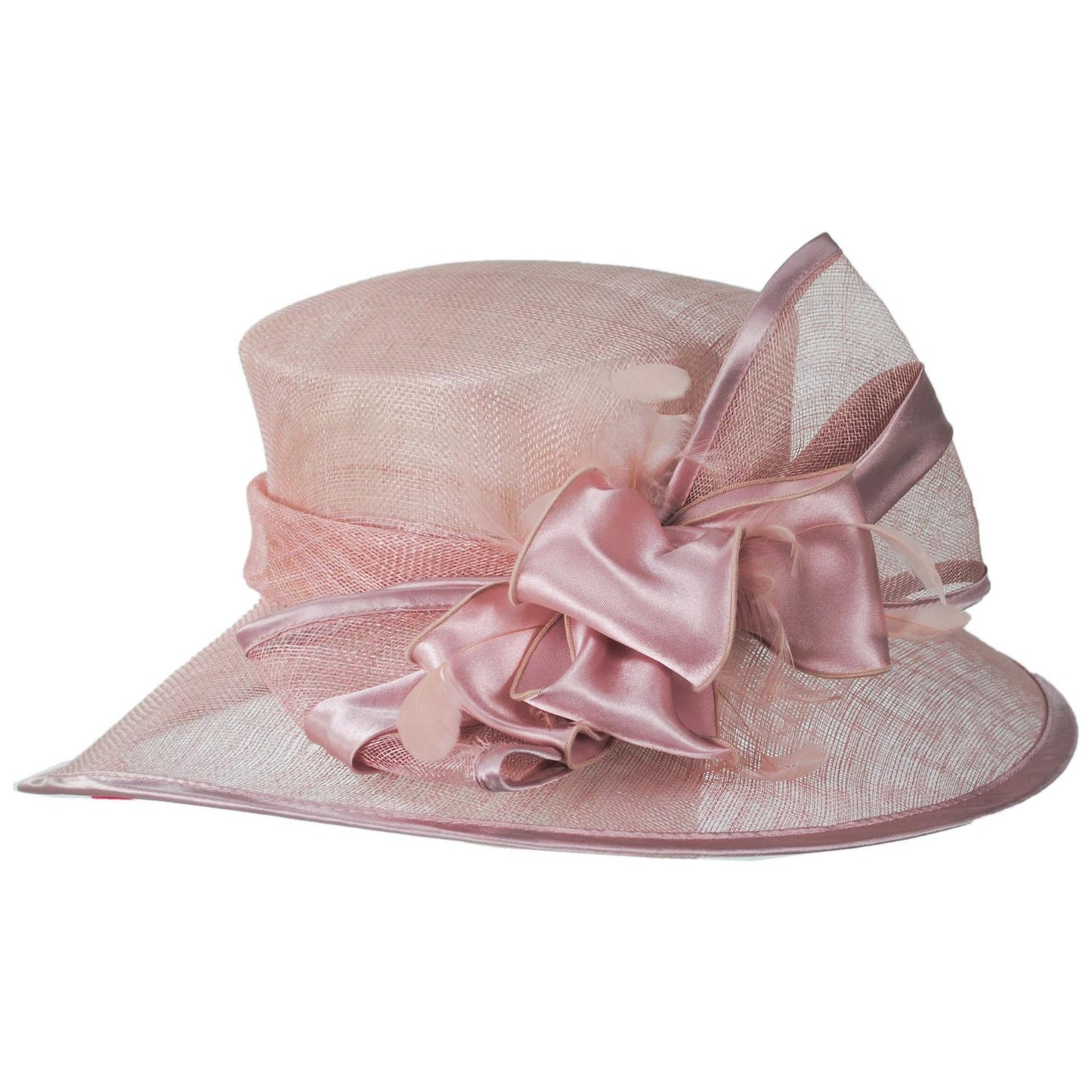 Sophia | Satin Bow Sinamay Straw Boater Dress Hat | 122912 | profile | PINK