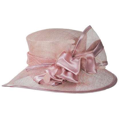 Sophia | Satin Bow Sinamay Straw Boater Dress Hat | 122912 | profile | PINK