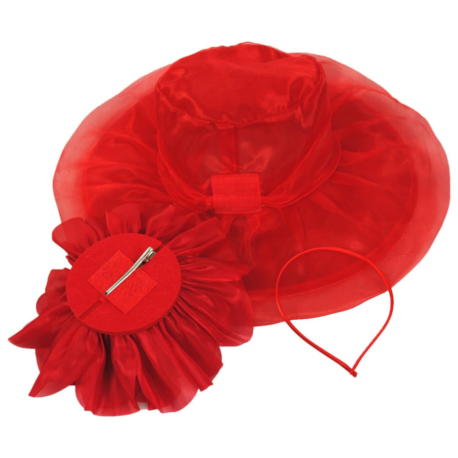 Sophia | Flower Clip Organza Dress Hat | 122910 | top | RED
