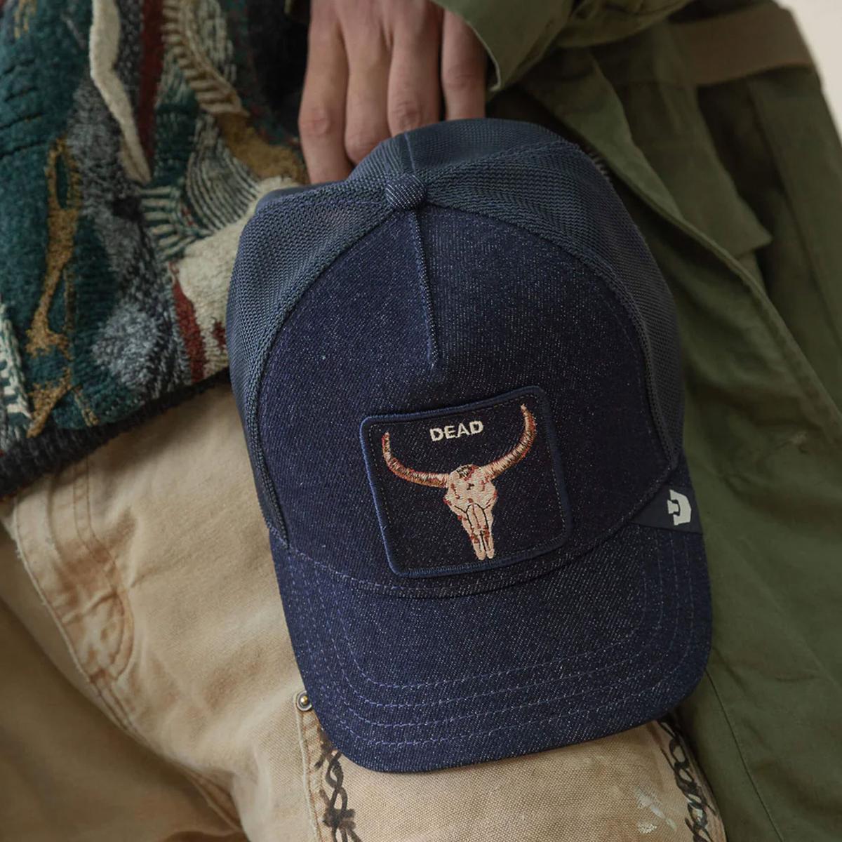 Goorin Bros | Dead Denim Mesh Trucker Snapback Baseball Cap | 200736 | detailone | DARK DENIM
