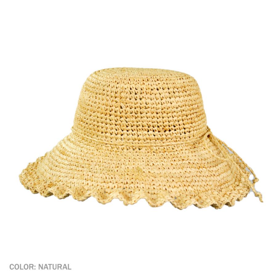 sur la tete Crochet Raffia Straw Ruffle Brim Sun Hat Casual Hats