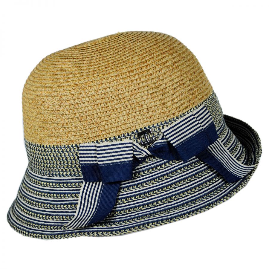Callanan Hats Striped Brim Toyo Straw Cloche Hat Cloche & Flapper Hats