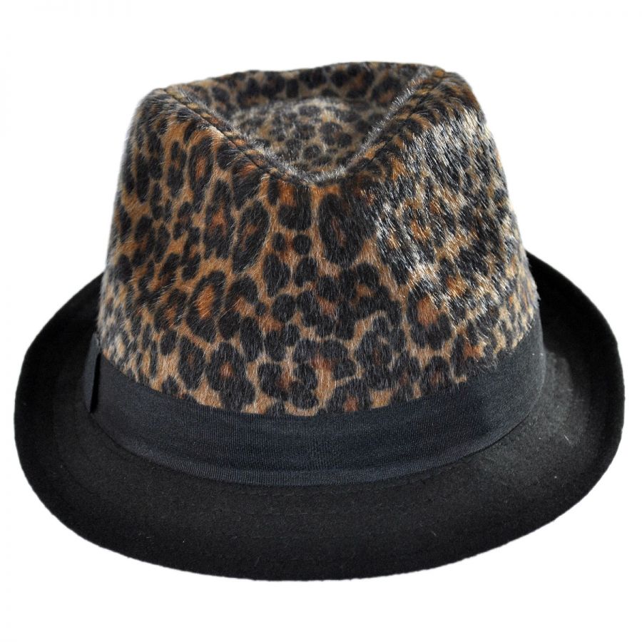 Scala Leopard Crown Faux Fur Fedora Hat Fedoras