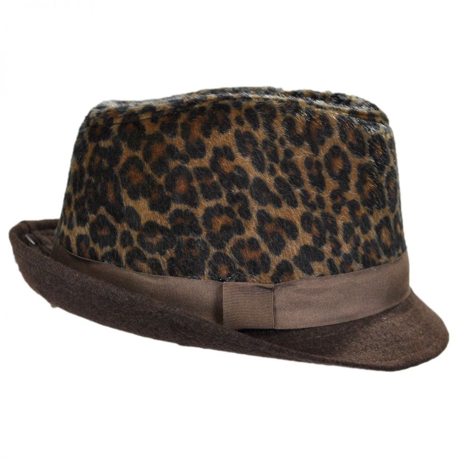 Scala Leopard Crown Faux Fur Fedora Hat Fedoras