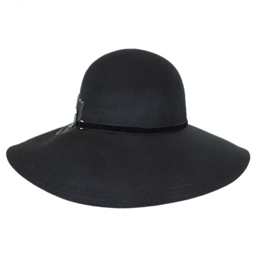 Callanan Hats Embroidered Flower Wool Felt Floppy Downbrim Hat Casual Hats