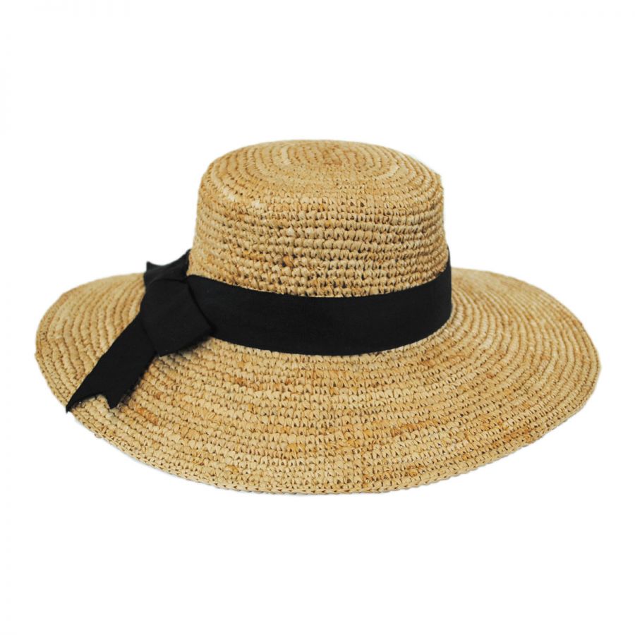 Scala Side Bow Organic Raffia Straw Boater Hat Straw Hats