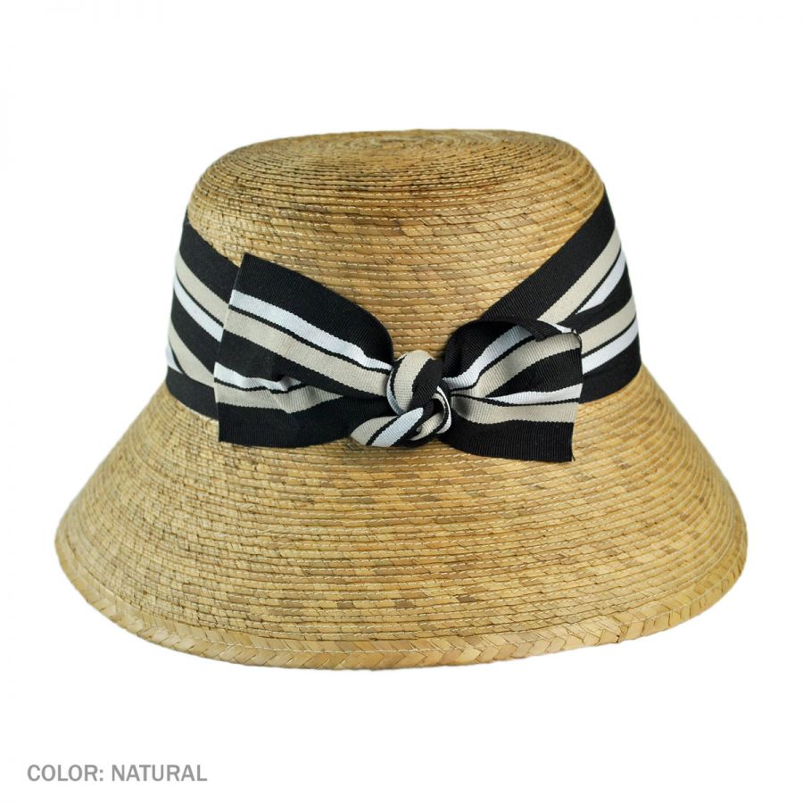 Tula Hats Ella Striped Bow Palm Straw Cloche Hat Cloche & Flapper Hats