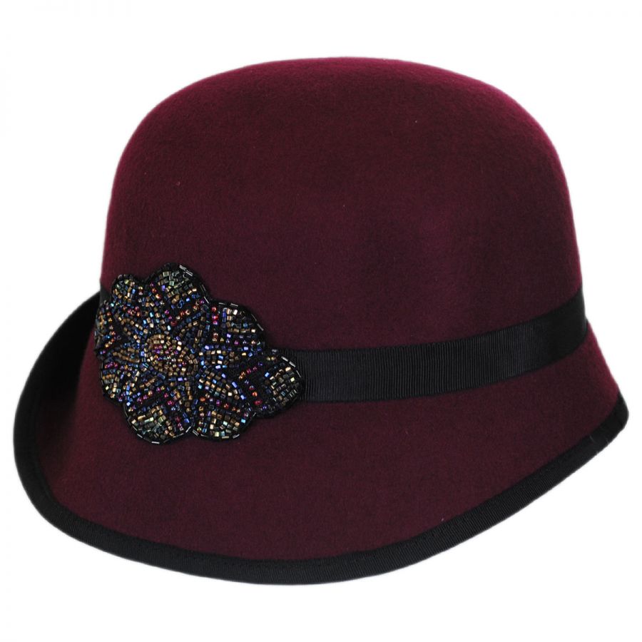 Toucan Collection Bead Flapper Wool Felt Cloche Hat Cloche & Flapper Hats
