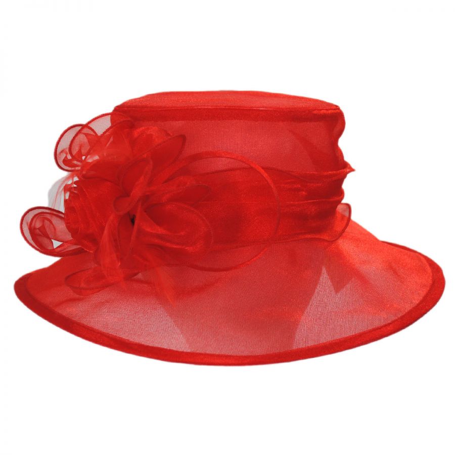 Swan Hats Rose Organza Packable Boater Hat Dress Hats