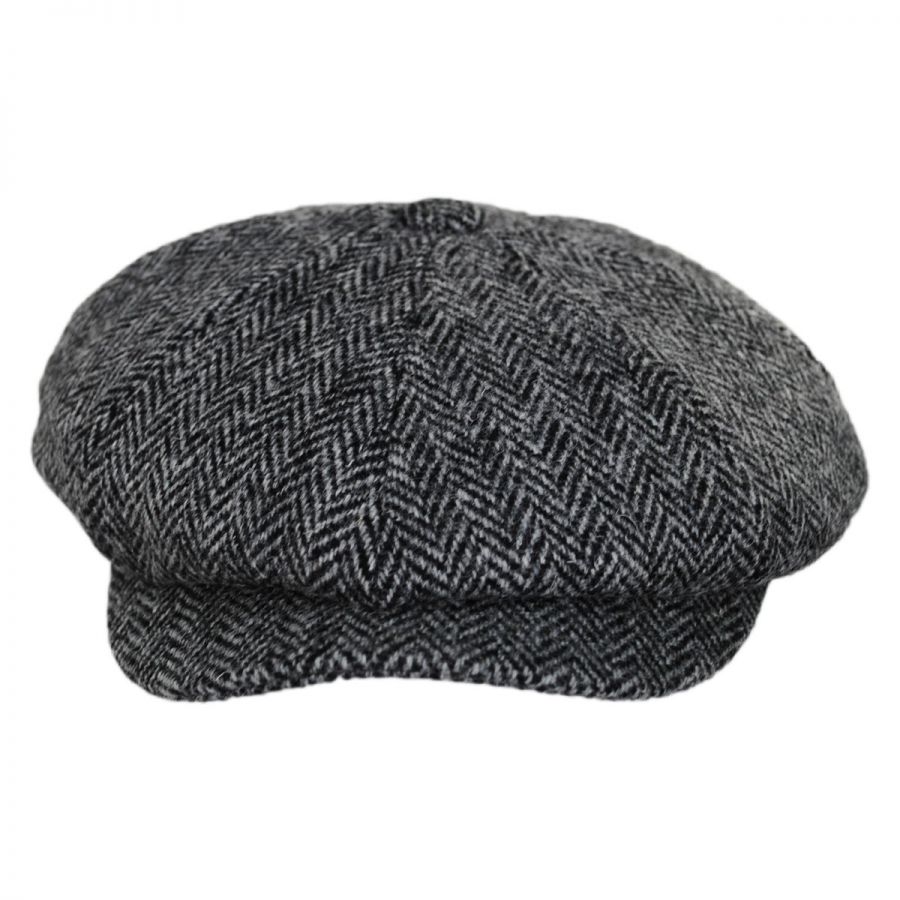 Jaxon & James Harris Tweed Castl Wool Newsboy Cap: Size: XXL Black/Gray