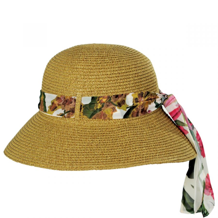 Toucan Collection Toyo Straw Sun Hat with Print and Solid Scarves Sun Hats